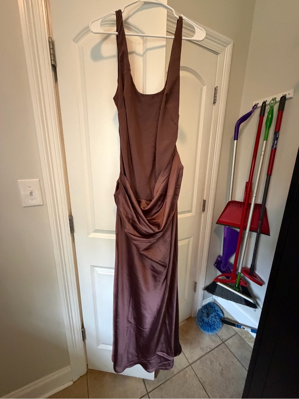 ASOS Satin Drape Maxi Dress - Brown